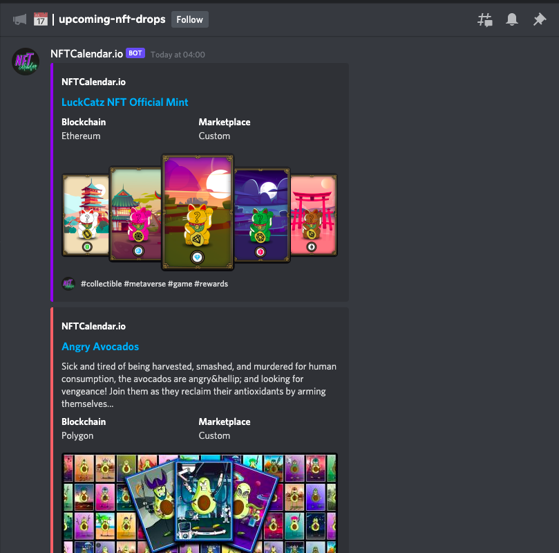 NFT Drop Discord Bot NFT Calendar